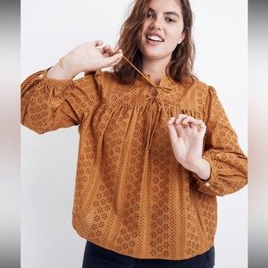 NWT Madewell Eyelet Double Tie Peasant Top